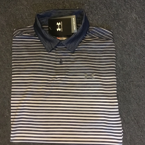 Under Armour Men's Polo - Navy and White Stripes - Picture 1 of 4